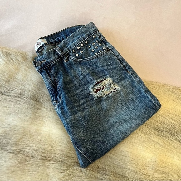 CULTURED REVOLUTION Kennedy Destroyed Jeans 36 Studded American Flag Blue Ripped - Picture 3 of 17